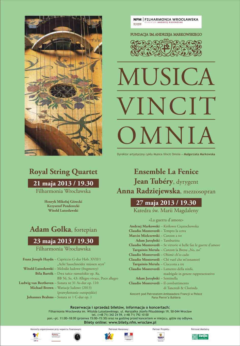 Royal String Quartet, Jean Tubery i La Fenice, Adam Golka - koncerty w ramach cyklu Musica Vincit Omnia!